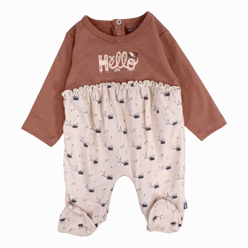Baby Girls Cotton Baby Footie  Dusty Pink With Hello Print