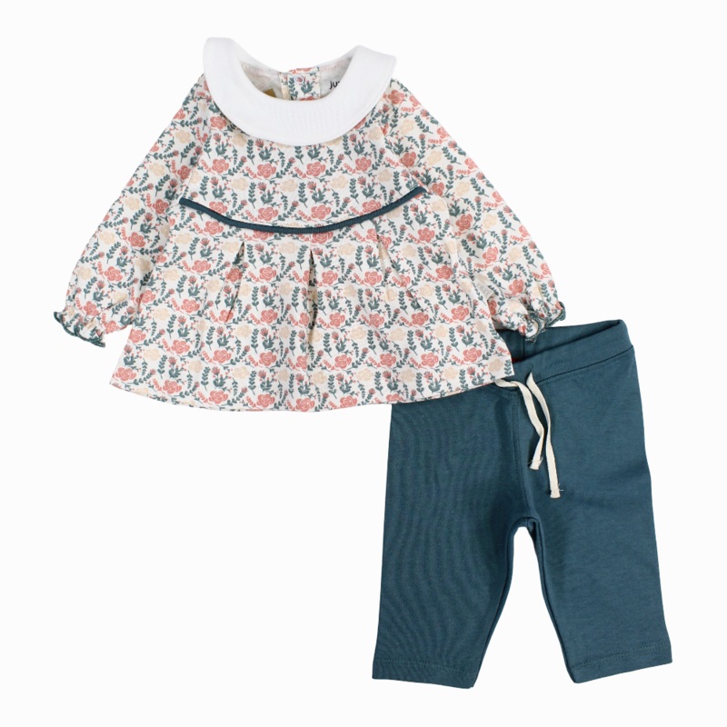 Baby Girls Cotton Pajama Set  Beige with Flowers Print