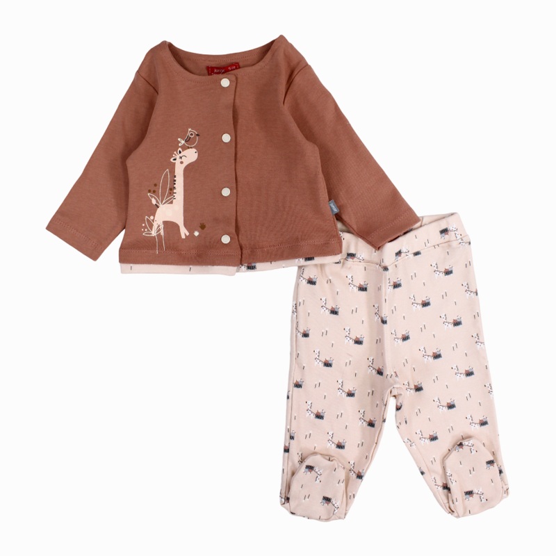 Baby Girls Cotton Pajama Set  Dusty Pink with Giraffe Print
