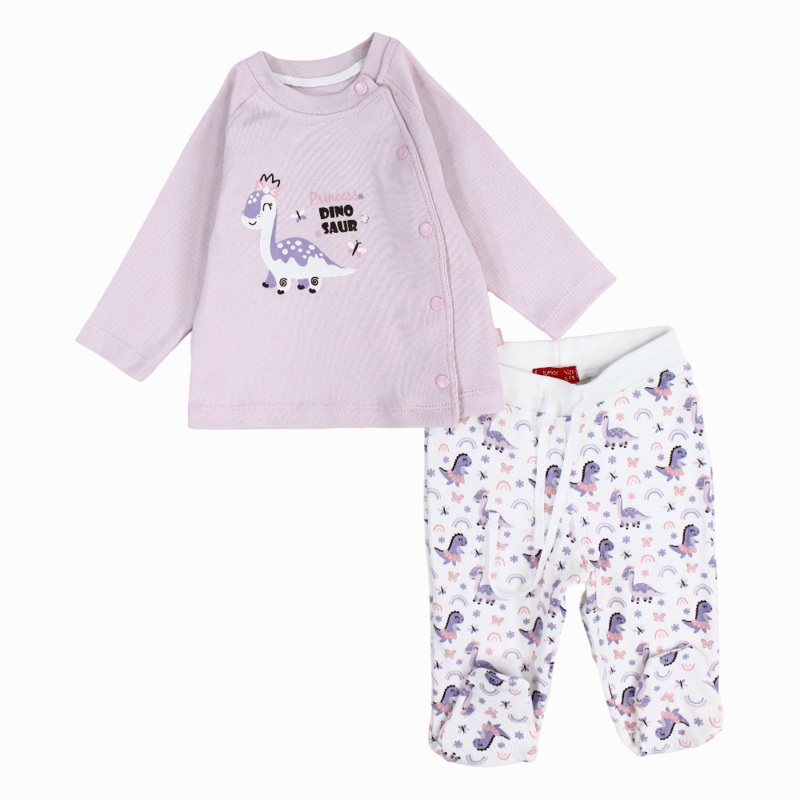 Baby Girls Cotton Pajama Set  Purple with Dino Print