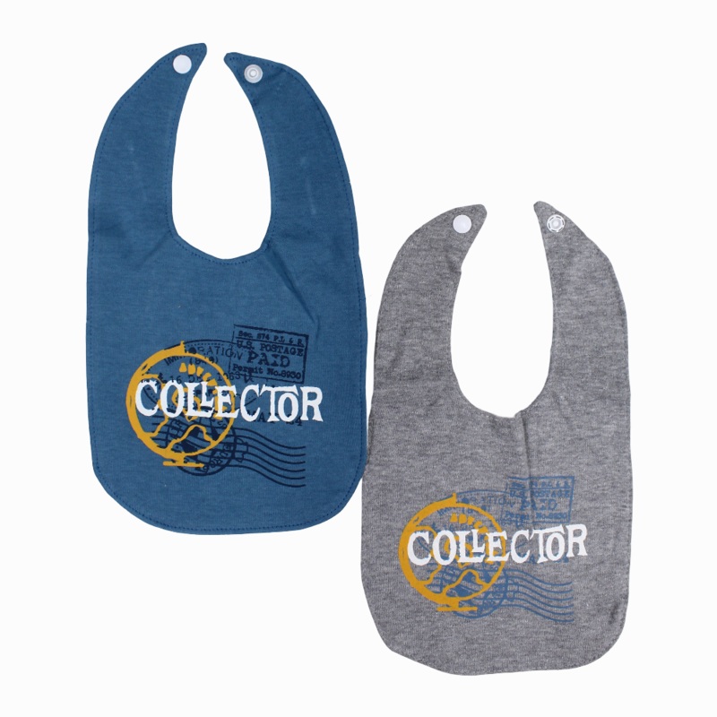 Soft Cotton Baby Bib  Indigo & Grey with Collector Print