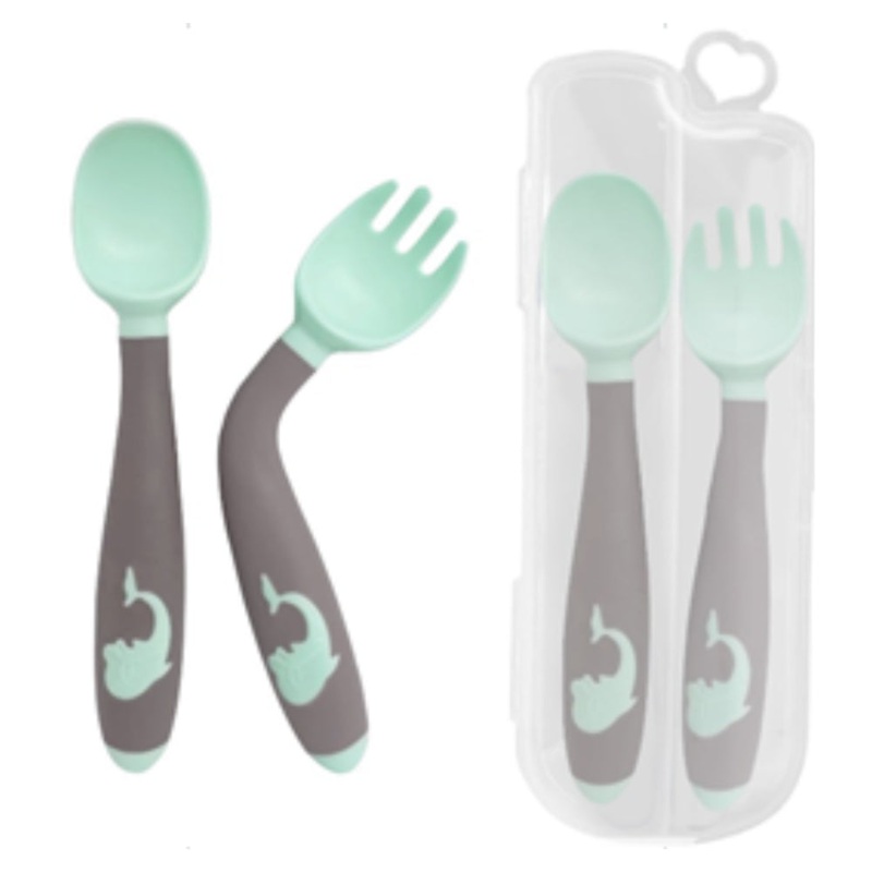 True Fork & Spoon Set with Case  Mint & Grey