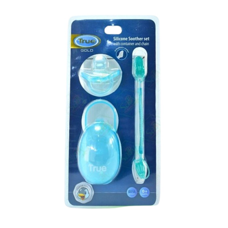 True Gold Silicone Pacifier Set  Turquoise (Silicone Soother, Chain & Case)