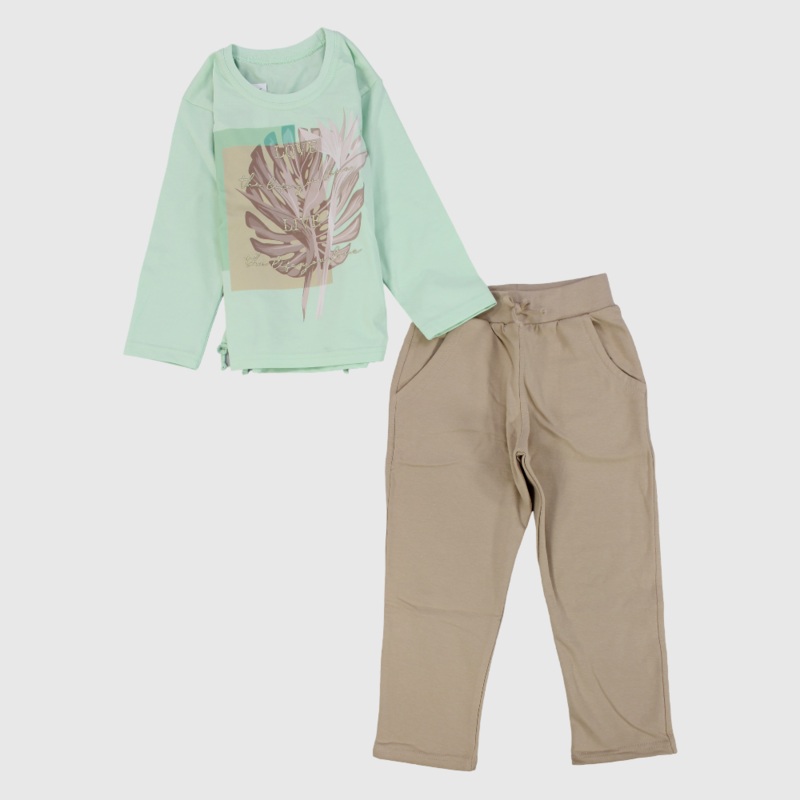 Big Leaf Long-Sleeved Pajama|Mint|Pink|2-3Y|4-5Y|6-7Y|8-9Y|10-11Y|12-13Y|14-15Y