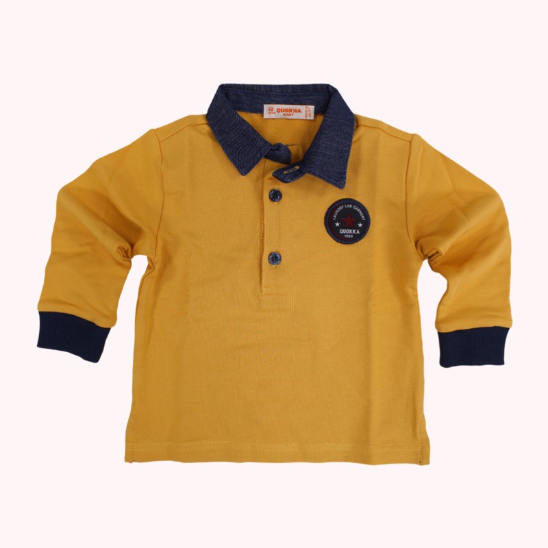 Plain Long-Sleeved Polo Shirt|Indigo|3-4Y