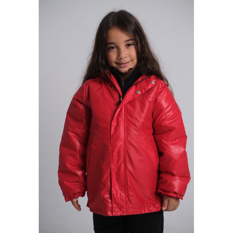 Unisex Red Fur Lined Raincoat|Red|12-13Y