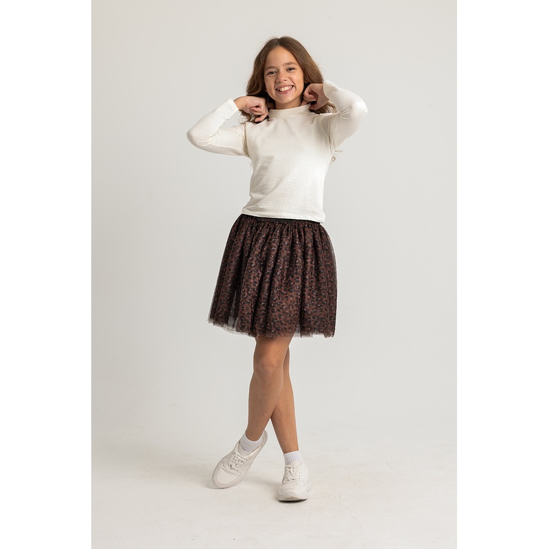 Printed Ruffled Tulle Skirt|Black|4-5Y|6-7Y|8-9Y|12-13Y|10-11Y