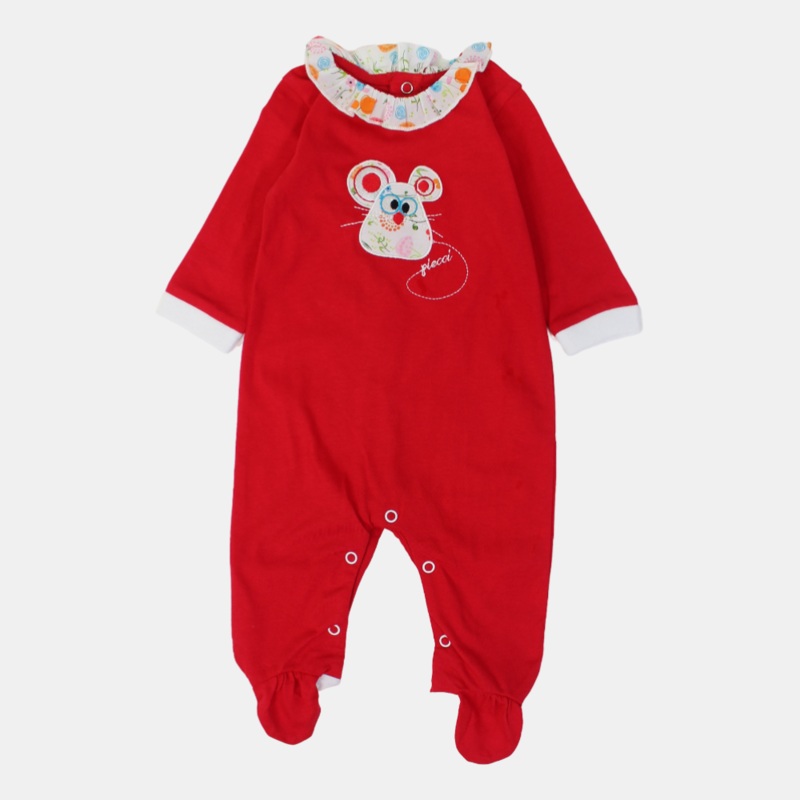 Baby Girls' Cotton Baby Footie  Mouse Head Design