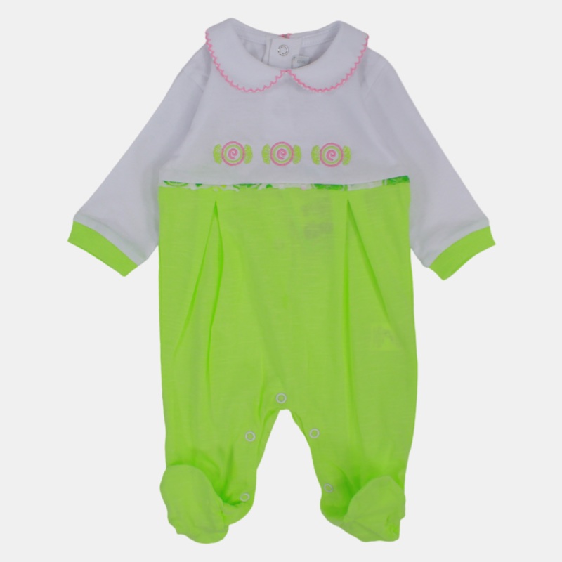 Baby Girls' Cotton Long-Sleeved Baby Footie  Lemon Green