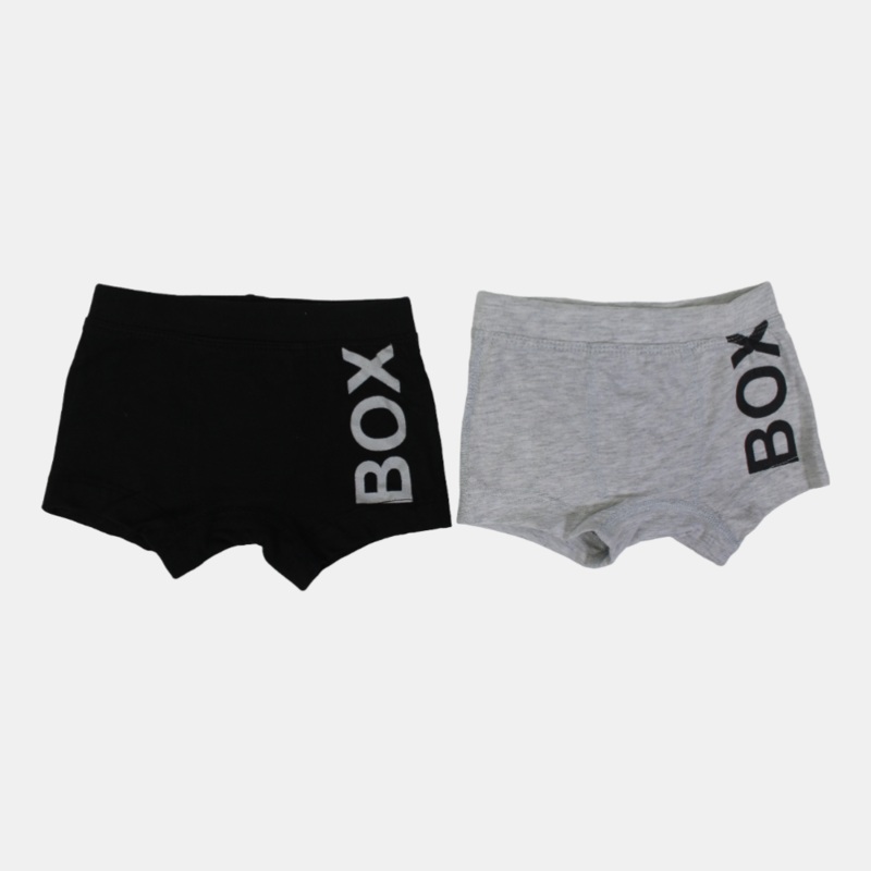 Boys Cotton Boxer Shorts  Black & Gray (Pack of 2)