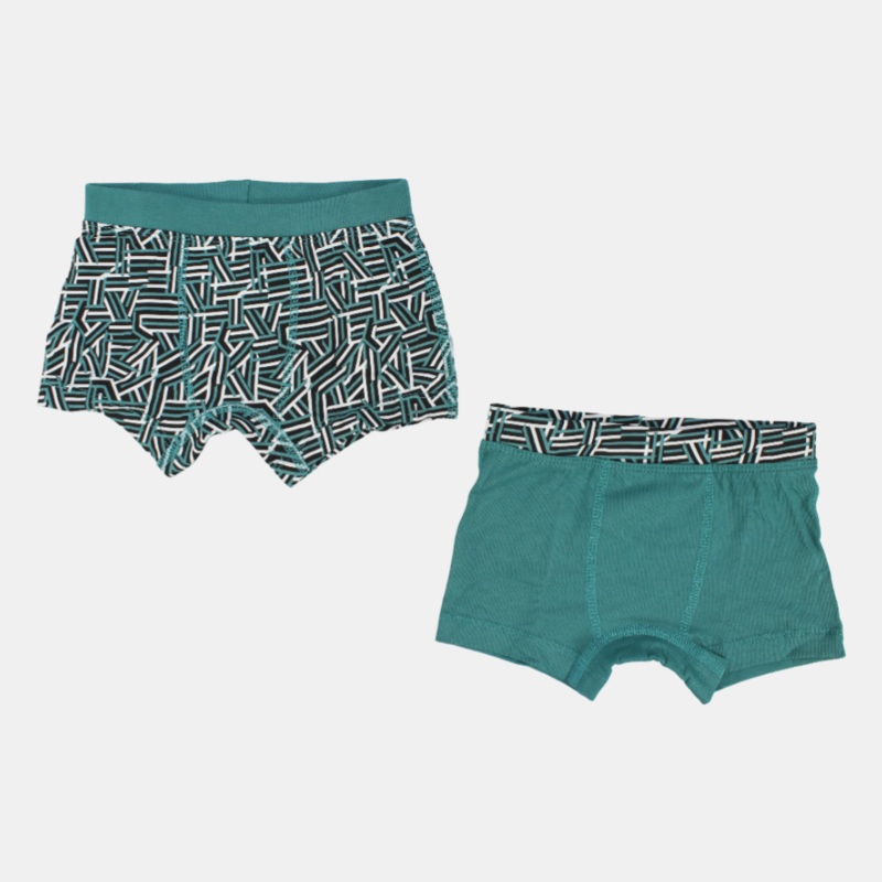 Boys Cotton Boxer Shorts  Green (Pack of 2)