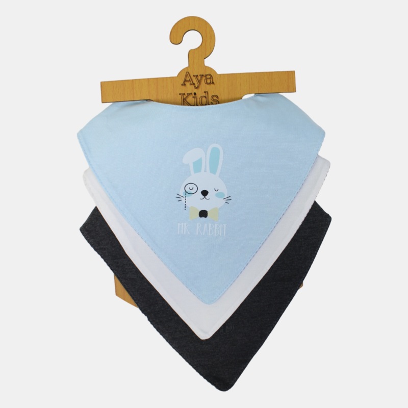 Unisex Baby Cotton Bib Set  Mr. Rabbit (Pack of 3, Scarf Style)