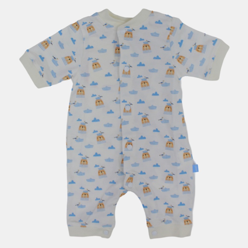 Baby Boys' Cotton Romper  Off-White Sea Lion Design