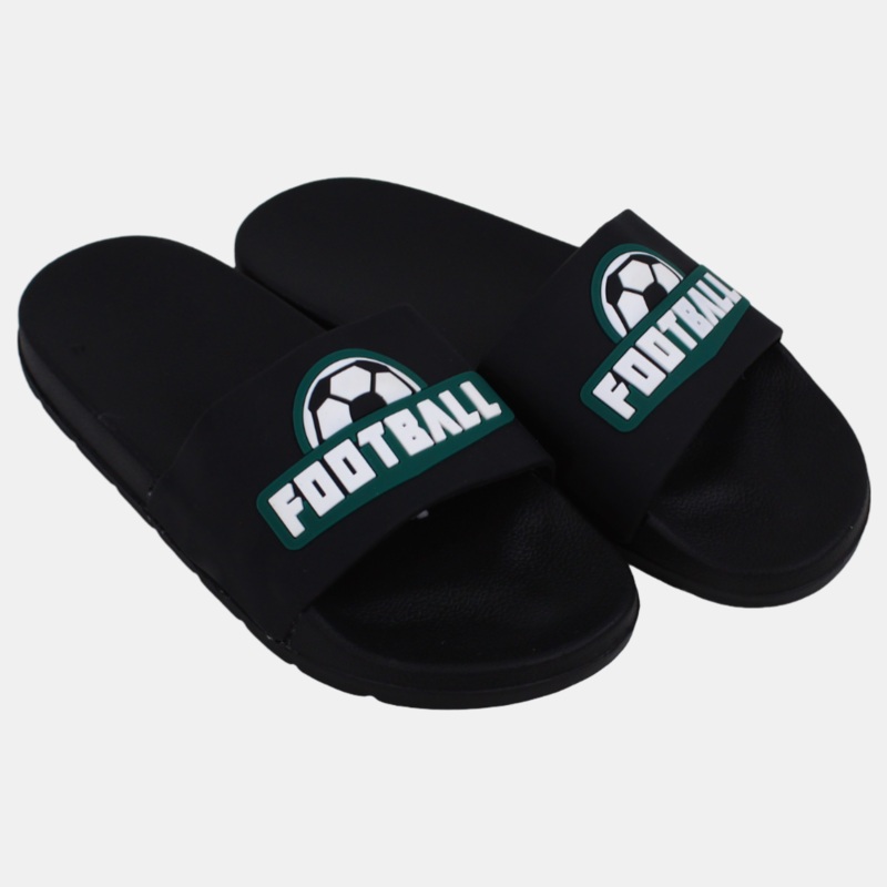 Boys Rubber Slippers  Black Soccer Design