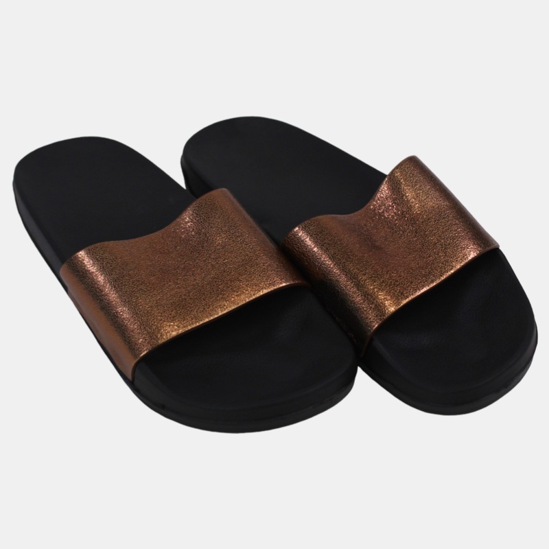 Women's Rubber Slides  Black & Metallic Copper
