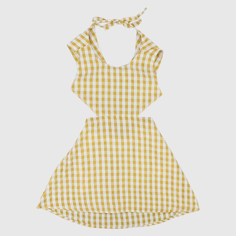 Yellow Checkered Sleeveless Dress