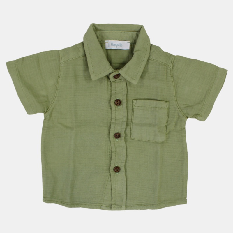 Baby Boys Plain Cotton Shirt|D.Green|White|Yellow|6-9M|9-12M|12-18M|18-24M|24-36M|3-4Y