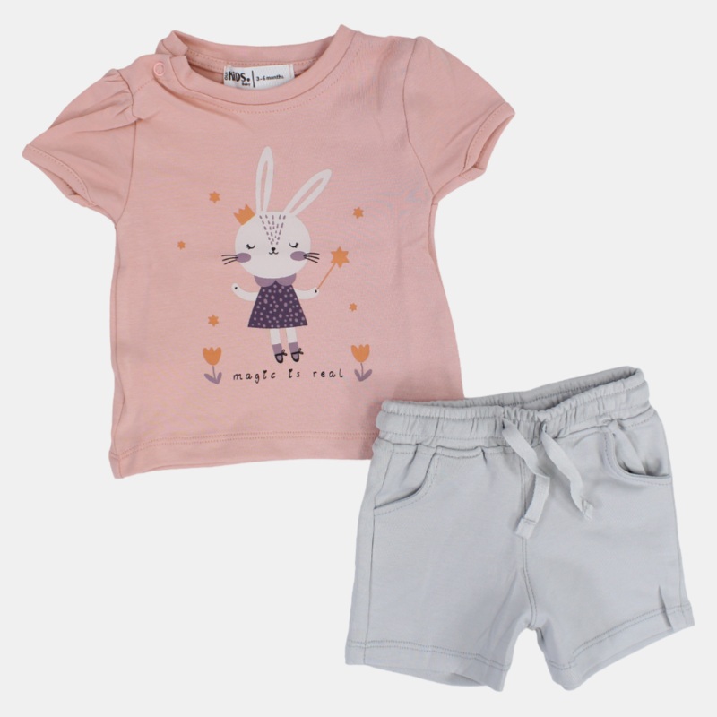 Baby Girls Cotton Pajama Set  Dusty Pink with a Bunny & Magic is Real Print