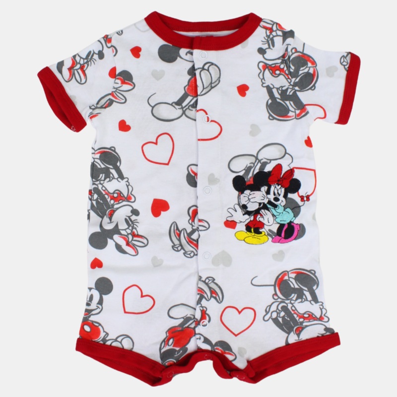 Baby Girls Cotton Romper  White with Minnie Mouse Print