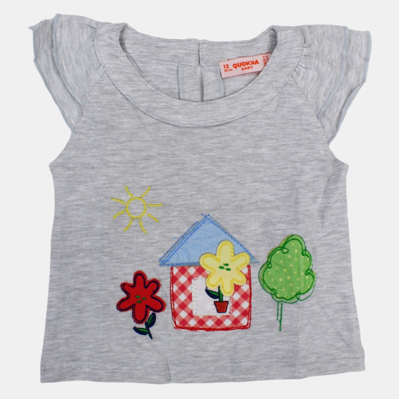 Baby Girls Sleeveless Cotton T-Shirt with Fun House Design