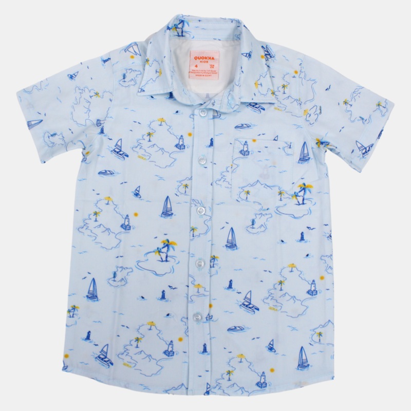 Boys Cotton Short-Sleeved Shirt with a Nautical Design