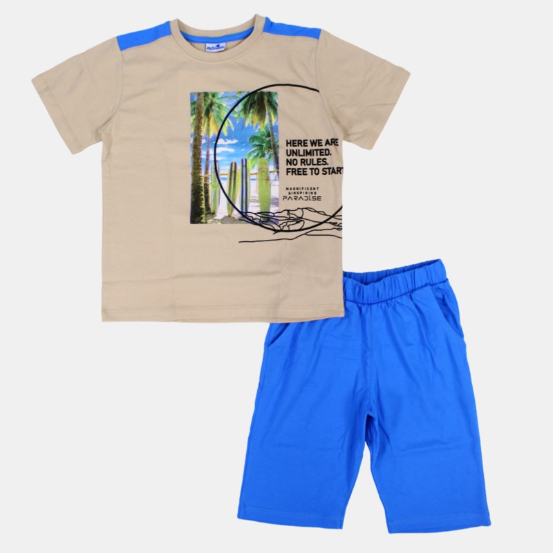 Boys Short-Sleeved Cotton Pajama Set- Surfing Print