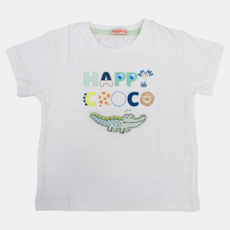 Boys Short-Sleeved Cotton T-Shirt with Happy Croco Print