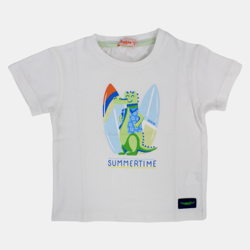 Boys Short-Sleeved Cotton T-Shirt with Happy Crocodile Print