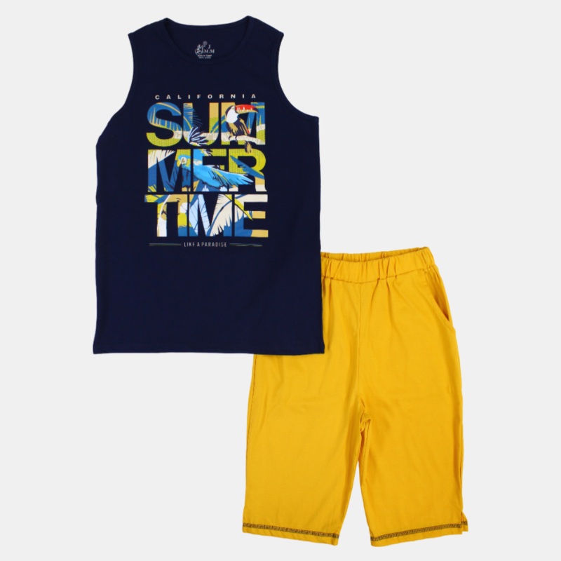 Summer Time Boys Cotton Sleeveless Pajama Set