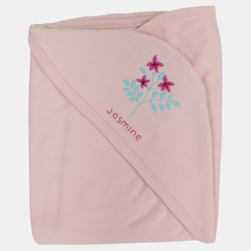 Baby Girls Cotton Blanket   Salmon with Jasmine Design
