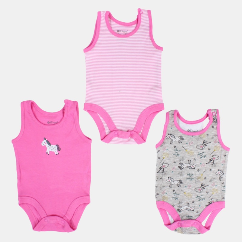 Baby Girls Cotton Underwear Bodysuit  Pinkish with Unicorn Design (Pack of 3)