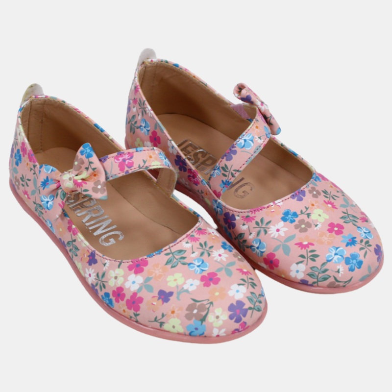 Baby Girls Leather Shoes  Blush with Floral Details