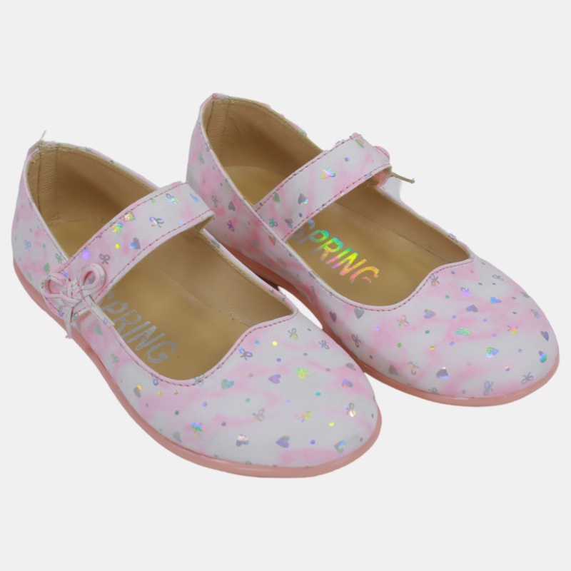 Baby Girls Leather Shoes  Pink with Heart Details