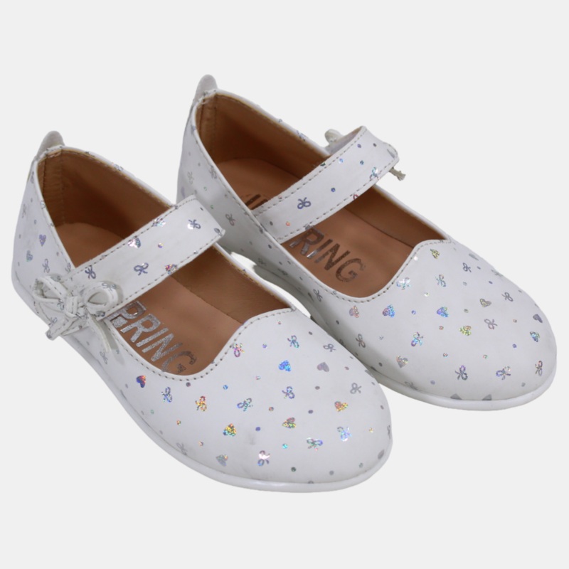 Baby Girls Leather Shoes  White with Heart Details