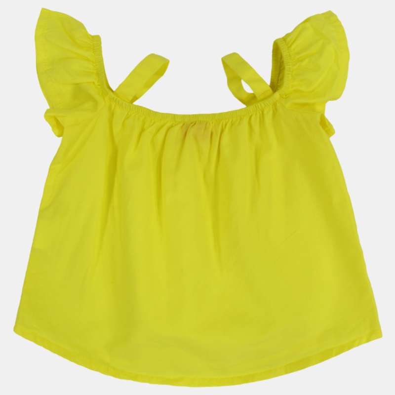 Baby Girls Plain Cotton Blouse with Ruffled Shoulders