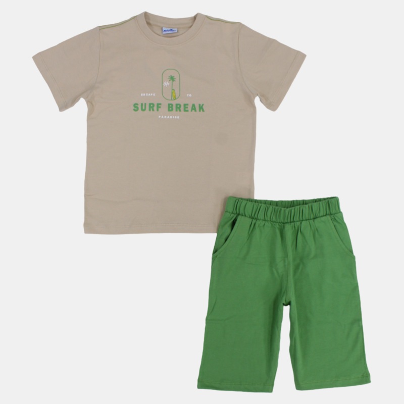 Boys Cotton Short-Sleeved Pajama Set - Surf Break Design