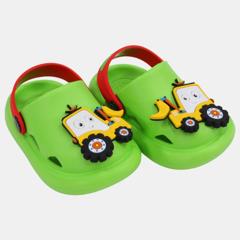 Boys Rubber Clogs  Green with Tractor Design