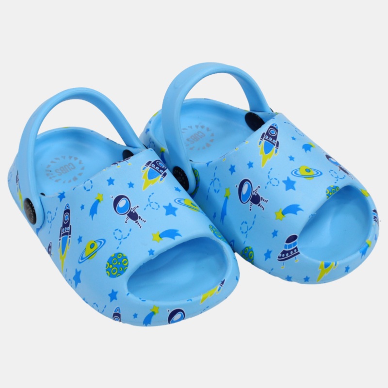 Boys Rubber Sandals  Baby Blue with Outer Space Print