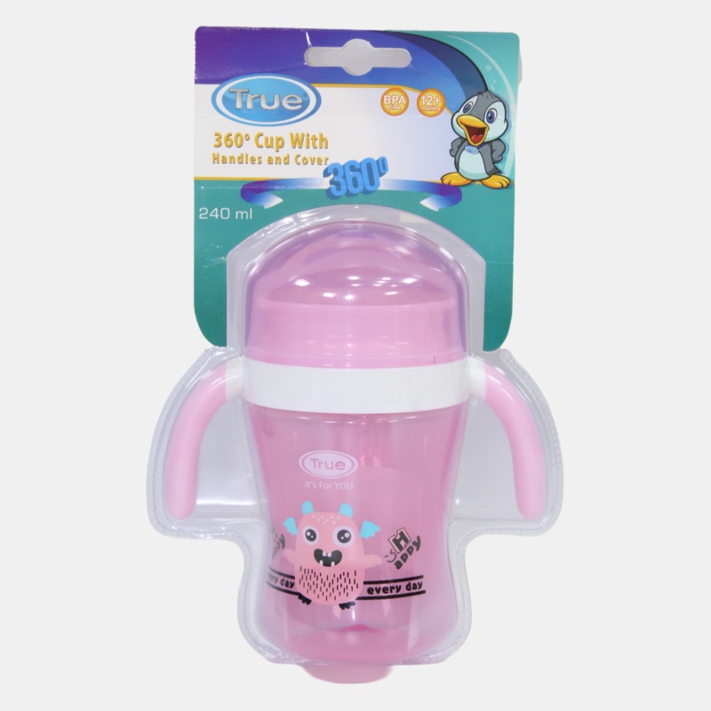 True 360 Training Cup with Handles & Cover 12+ months  240ml (Pink)