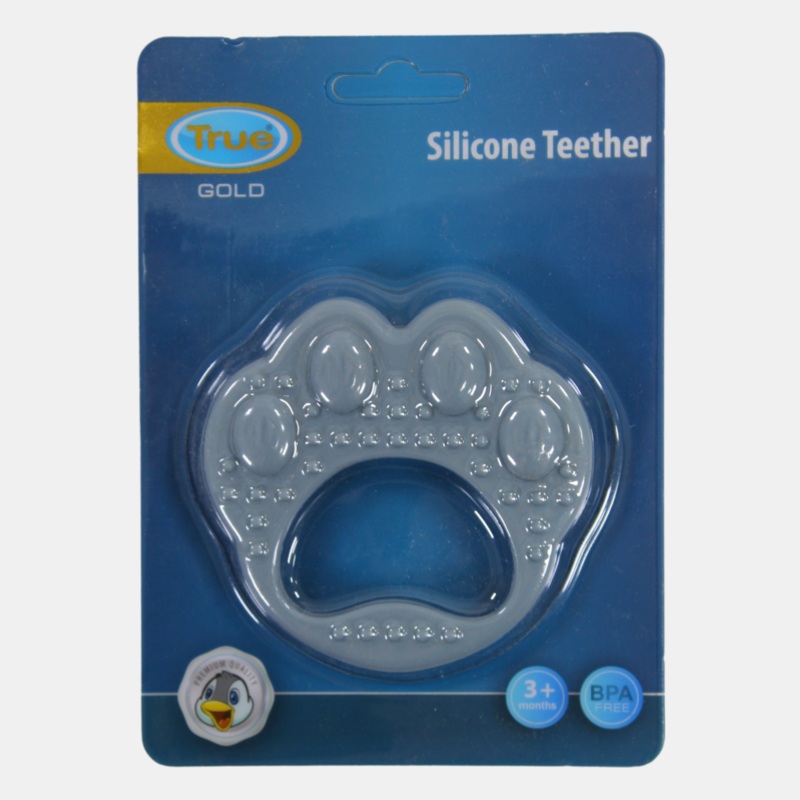 True Gold Silicone Teether  Light Blue Paw