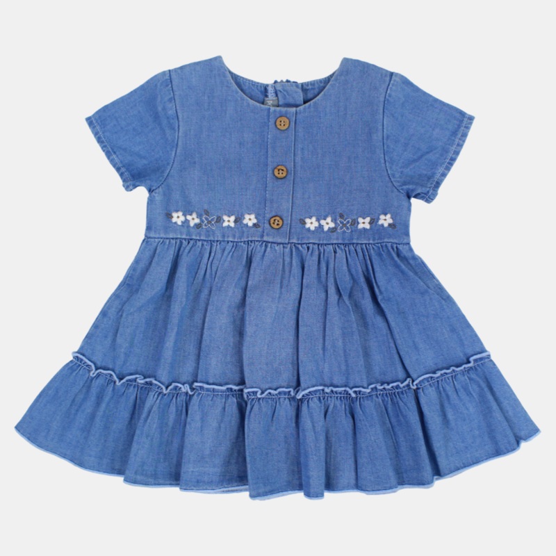 Baby Girls Dark Denim Short-Sleeved Dress