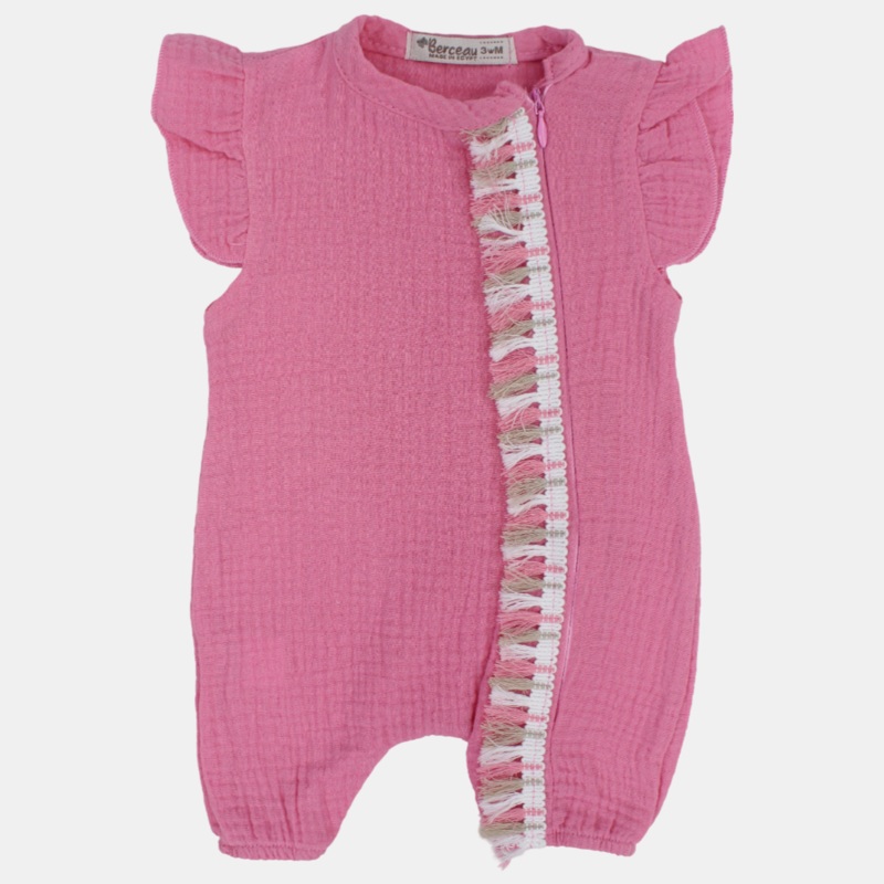 Baby Girls Linen Romper  Sleeveless with Ruffled Shoulders