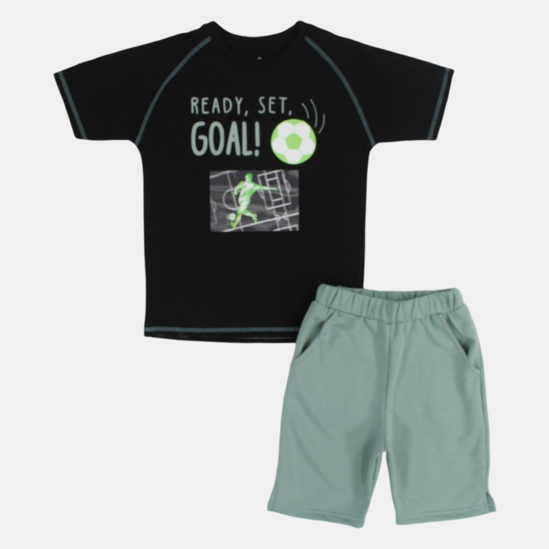 Boys Comfy Cotton Pajama Set - Ready, Set, Goal