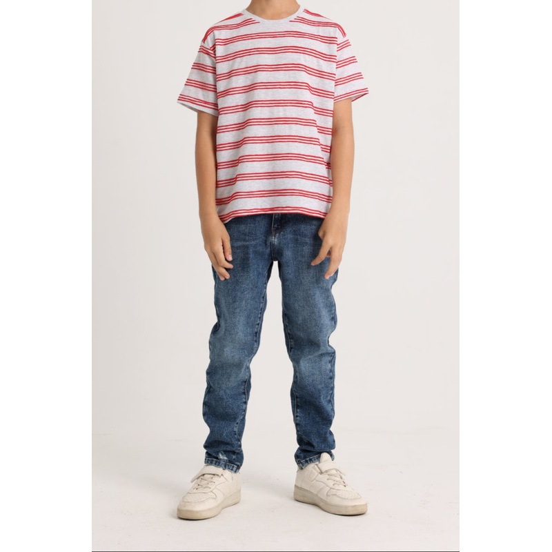 Boys Short-Sleeved T-Shirt  Grey and Red Striped