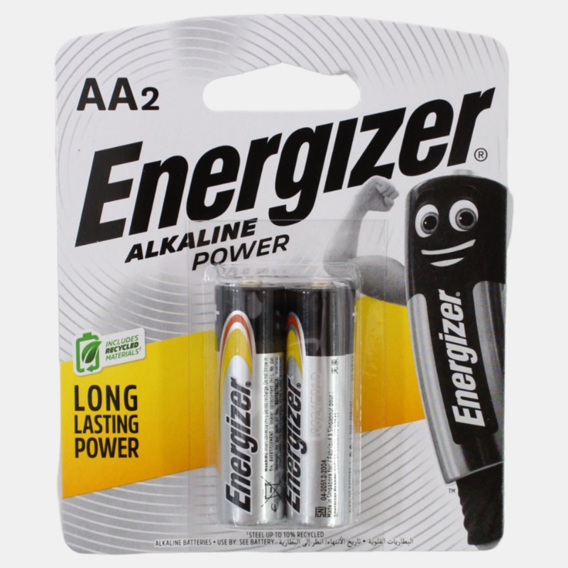 Energizer Power AA2 Alkaline Batteries - Pack of 2 (1.5V)