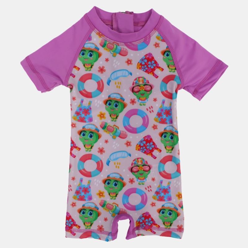 Girls Swimsuit Overall  Dusty Pink Beach Toys Print