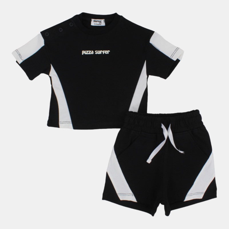 Unisex Baby Black Pizza Surfer Outfit Set