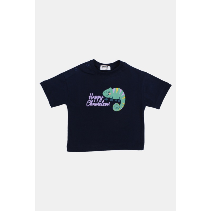 Unisex Baby Navy Happy Chameleon Cotton T-Shirt
