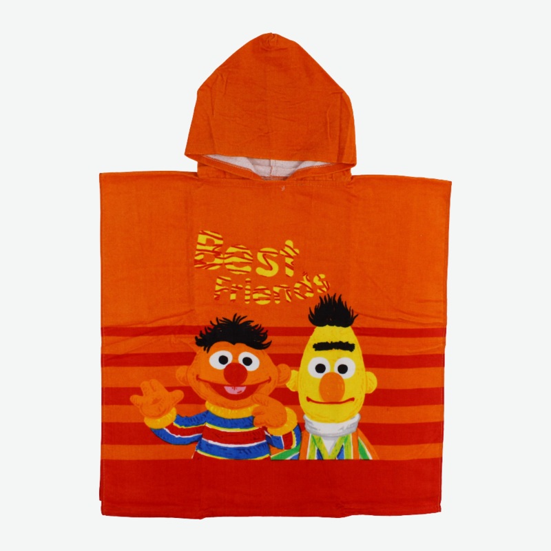 Boys Poncho Beach Towel with Hoodie  Orange with Sesame Street Print