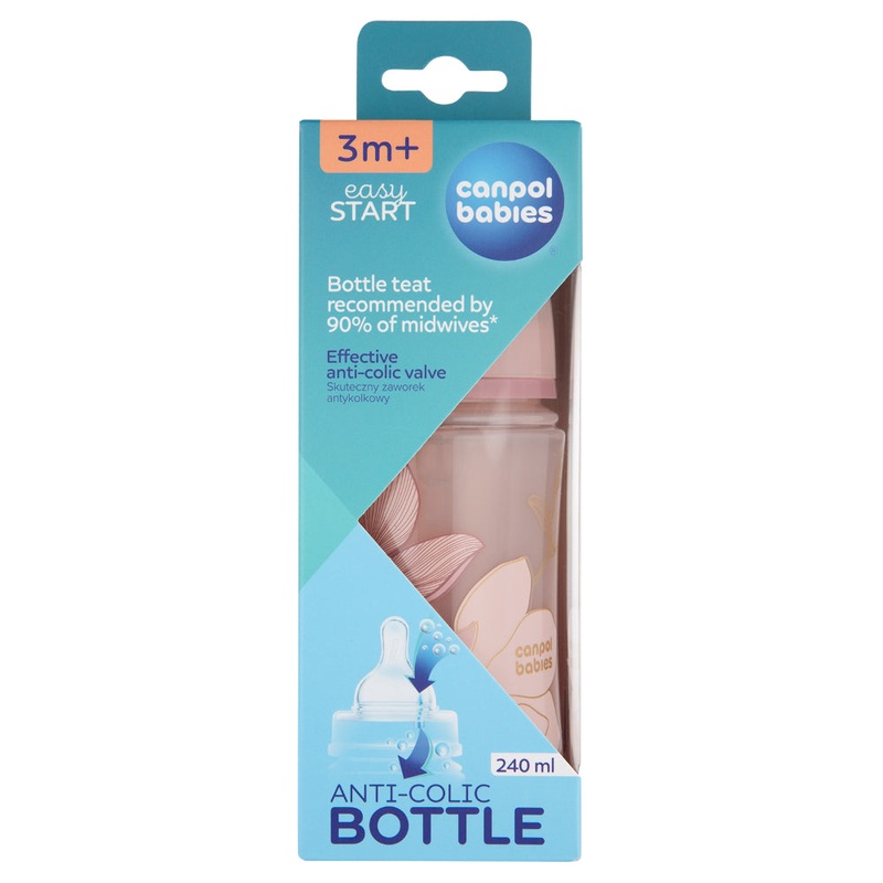 Canpol Babies EasyStart Wide-Neck Feeding Bottle Gold 240ml  3m+ (Pink)